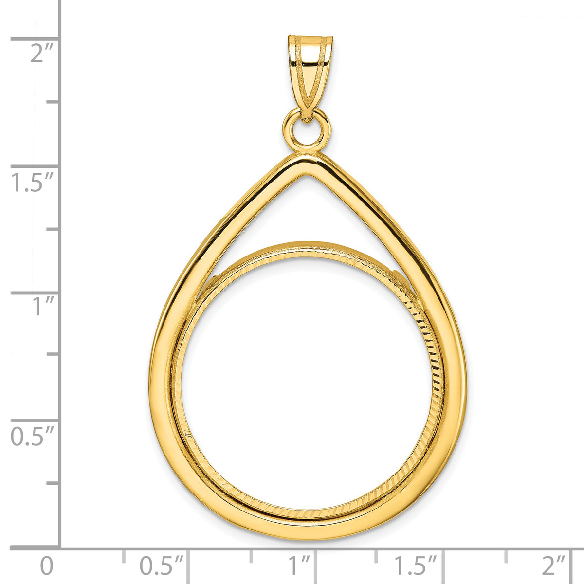 10K Yellow Gold 27 mm Coin Bezel Holder Pendant Diamond Cut Teardrop 1/2 oz American Eagle Panda US $10 Dollar Liberty Indian Prong