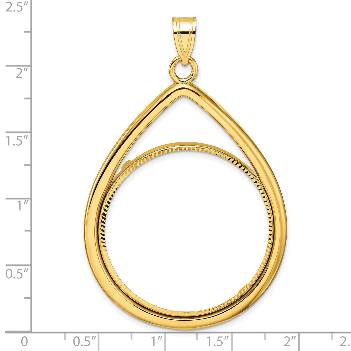 10K Yellow Gold 32.7 mm Coin Bezel Holder Pendant Diamond Cut Teardrop 1 oz American Eagle Cat Krugerrand Prong