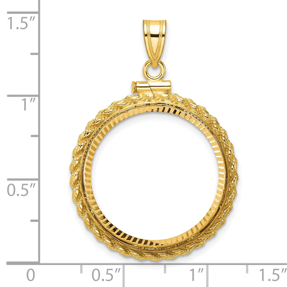 14K Yellow Gold 22 mm Coin Bezel Holder Pendant Charm Diamond Cut Rope Edge 1/4 oz American Eagle Panda 2 Rand US $5 Jamestown Screw Top