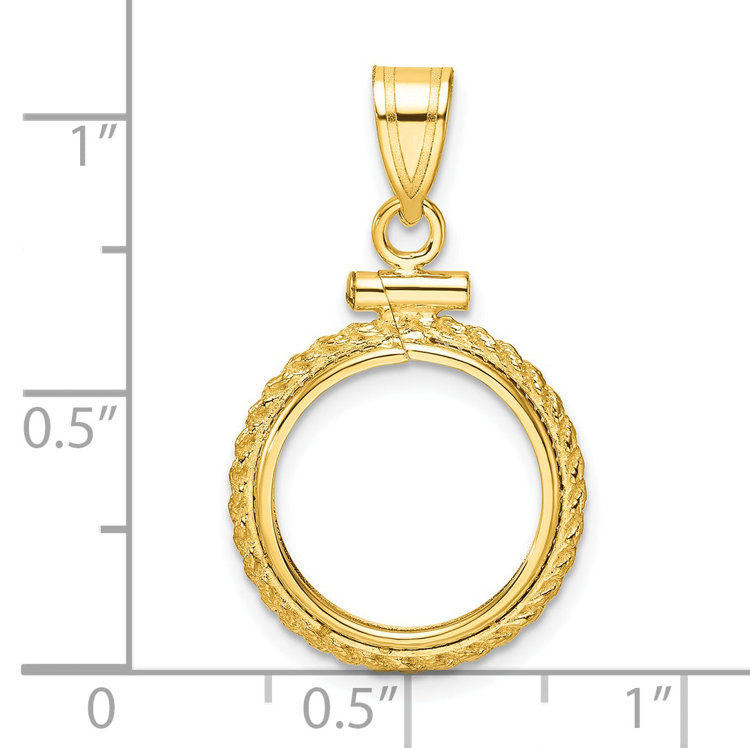 14K Yellow Gold 14 mm Coin Bezel Holder Pendant Charm Rope Edge 1/20 oz Maple Leaf Panda Kangaroo 1/25 oz Cat Screw Top