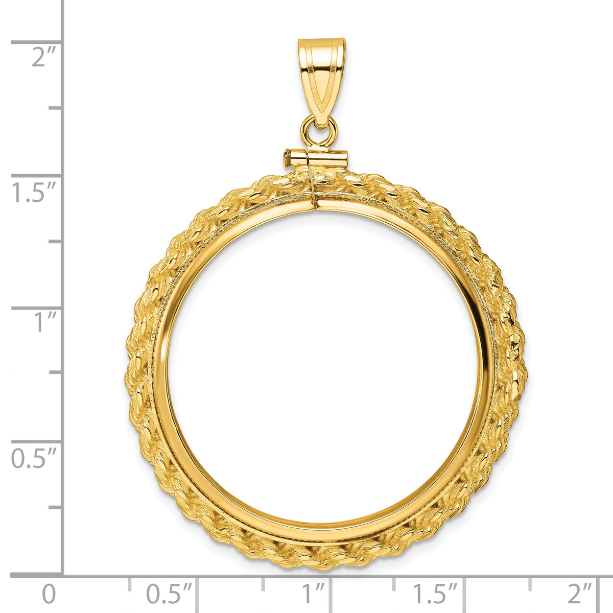 14K Yellow Gold 32.7 mm Coin Bezel Holder Pendant Charm Rope Edge 1 oz American Eagle Cat Krugerrand Screw Top