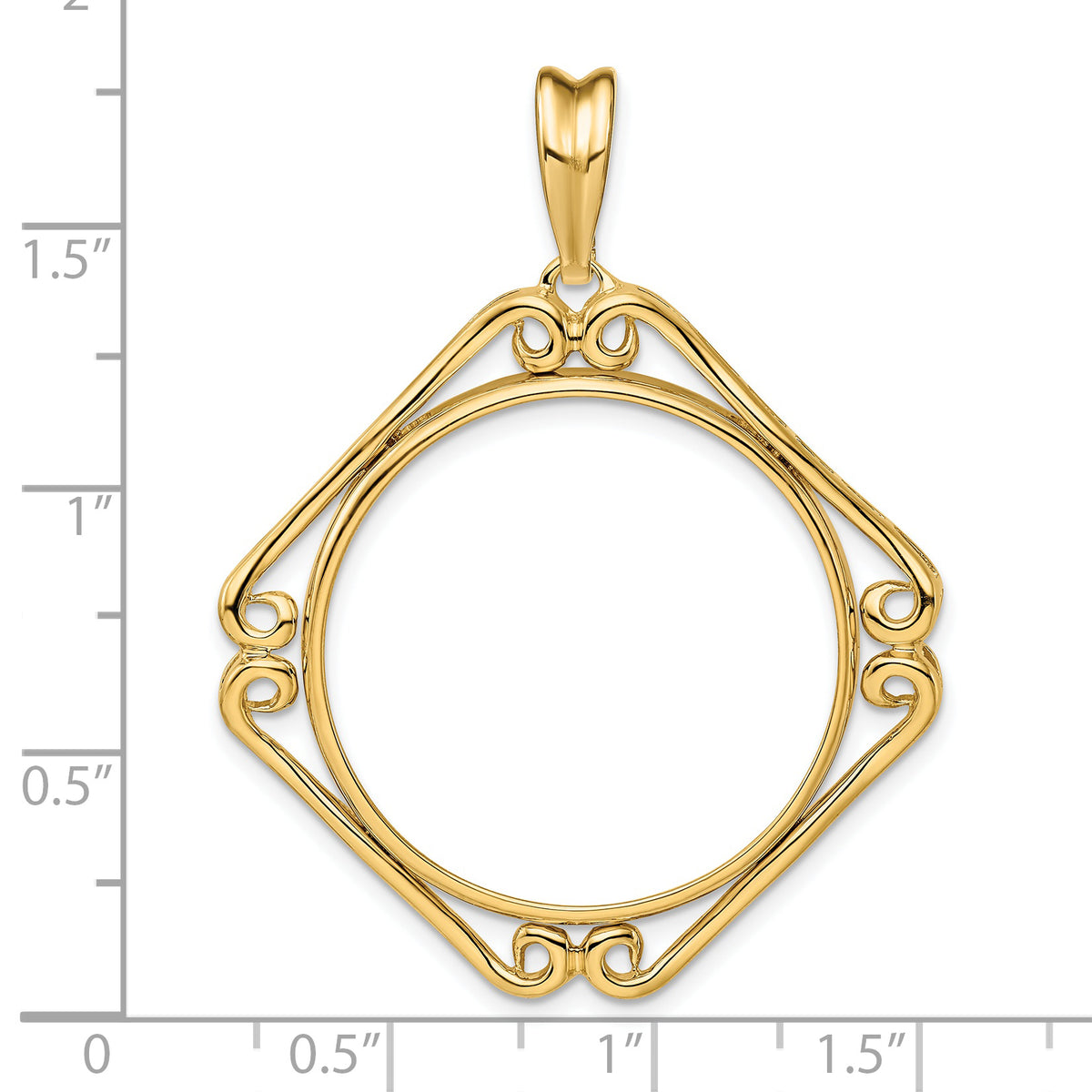 14K Yellow Gold 27 mm Coin Bezel Holder Pendant Cushion Shaped Scroll Design 1/2 oz American Eagle Panda US $10 Dollar Liberty Indian Prong