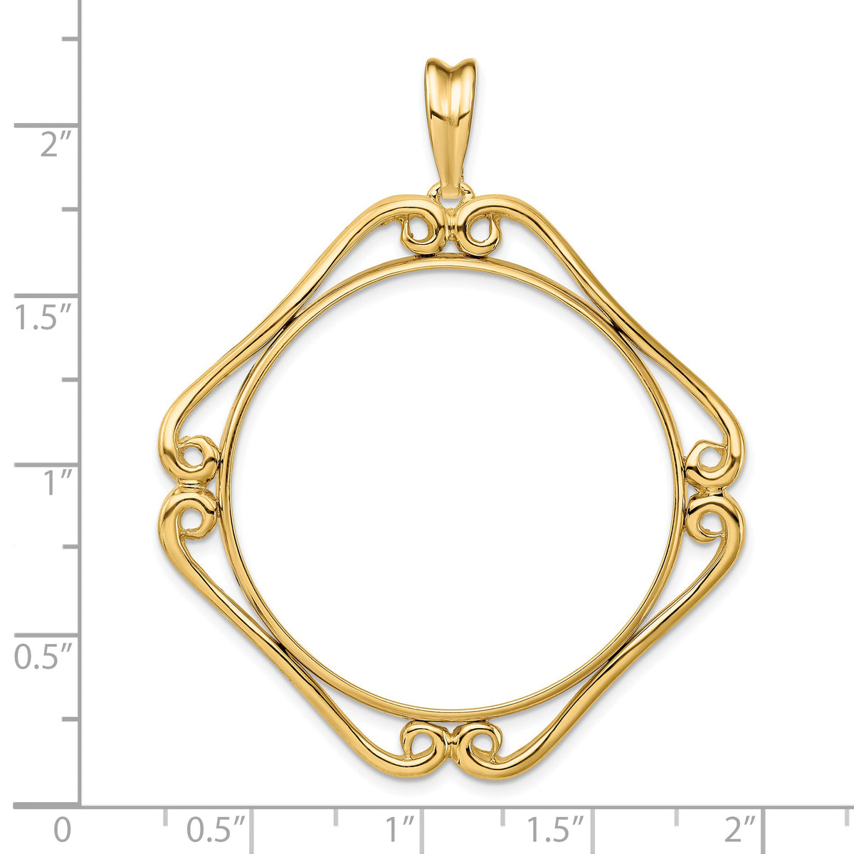 14K Yellow Gold 34.2 mm Coin Bezel Holder Pendant Cushion Shaped Scroll Design US $20 Dollar Liberty Saint-Gaudens Prong