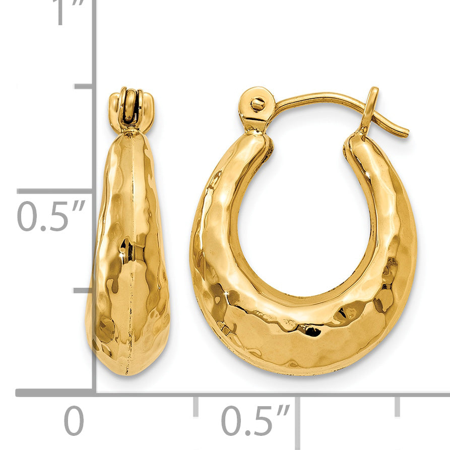 14K Yellow Gold 17mm x 14mm x 5mm Shrimp Hammered Hoop Earrings