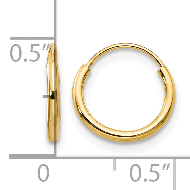 14K Yellow Gold 8mm x 1.25mm Endless Round Hoop Earrings