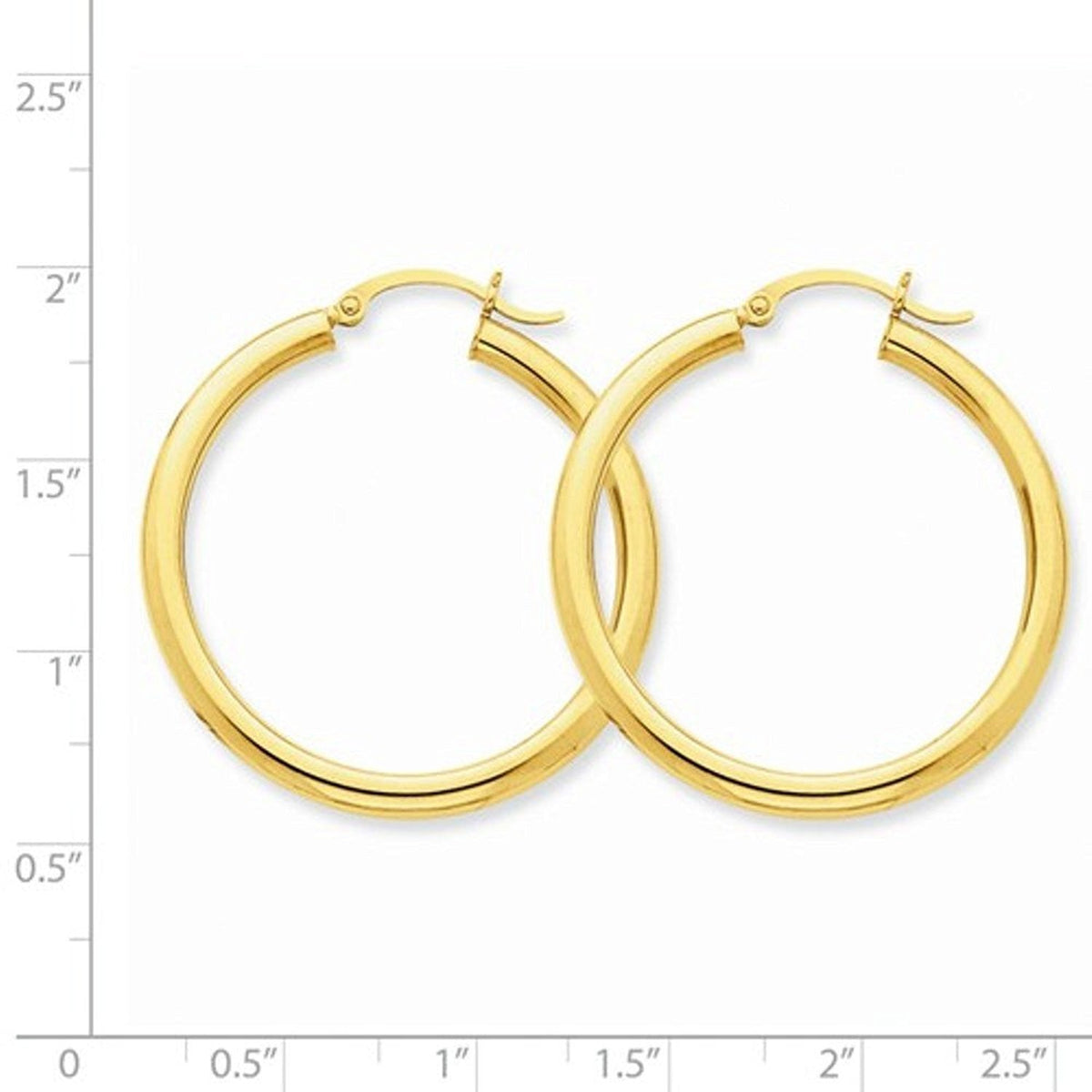 14K Yellow Gold 35×3 mm Round Hoop Earrings