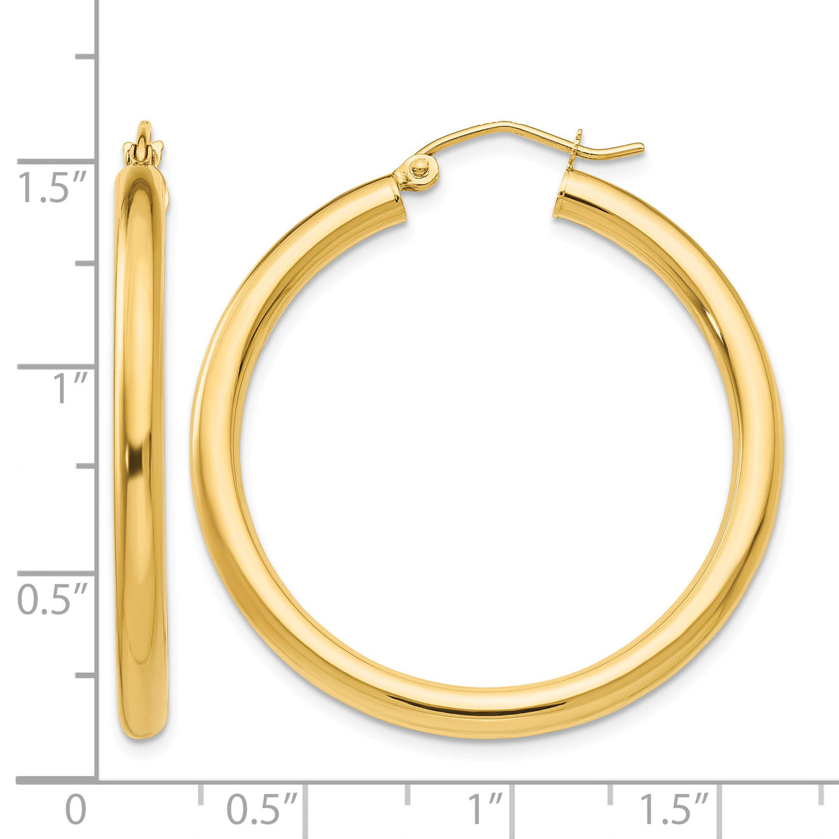 14K Yellow Gold 35mm x 3mm Lightweight Round Hoop Earrings