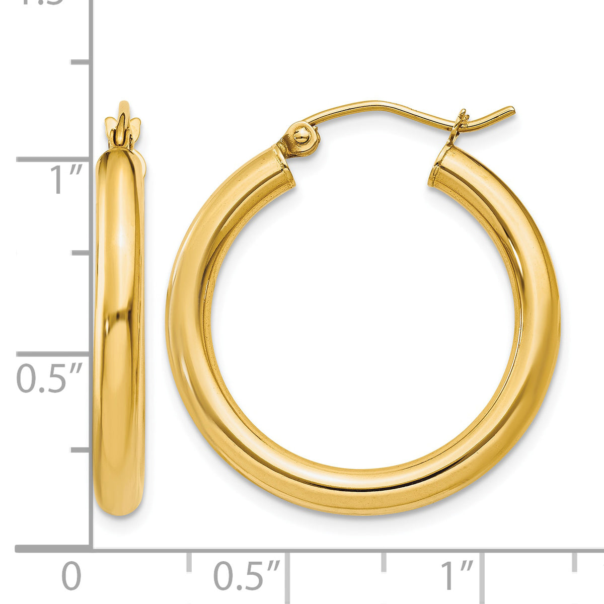 14K Yellow Gold 25mm x 3mm Classic Round Hoop Earrings