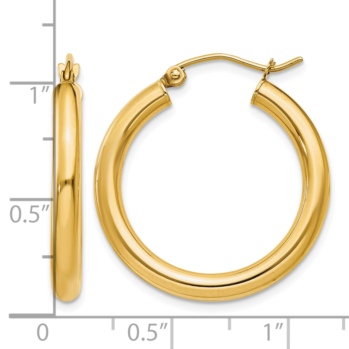 14K Yellow Gold 25mm x 3mm Lightweight Round Hoop Earrings