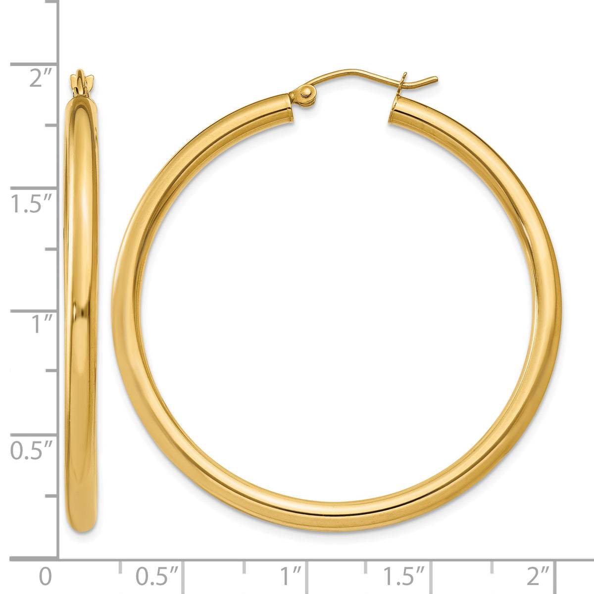 14K Yellow Gold 45mm x 3mm Classic Round Hoop Earrings