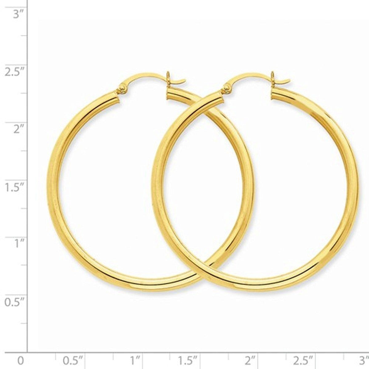 14K Yellow Gold 45×3 mm Lightweight Round Hoop Earrings
