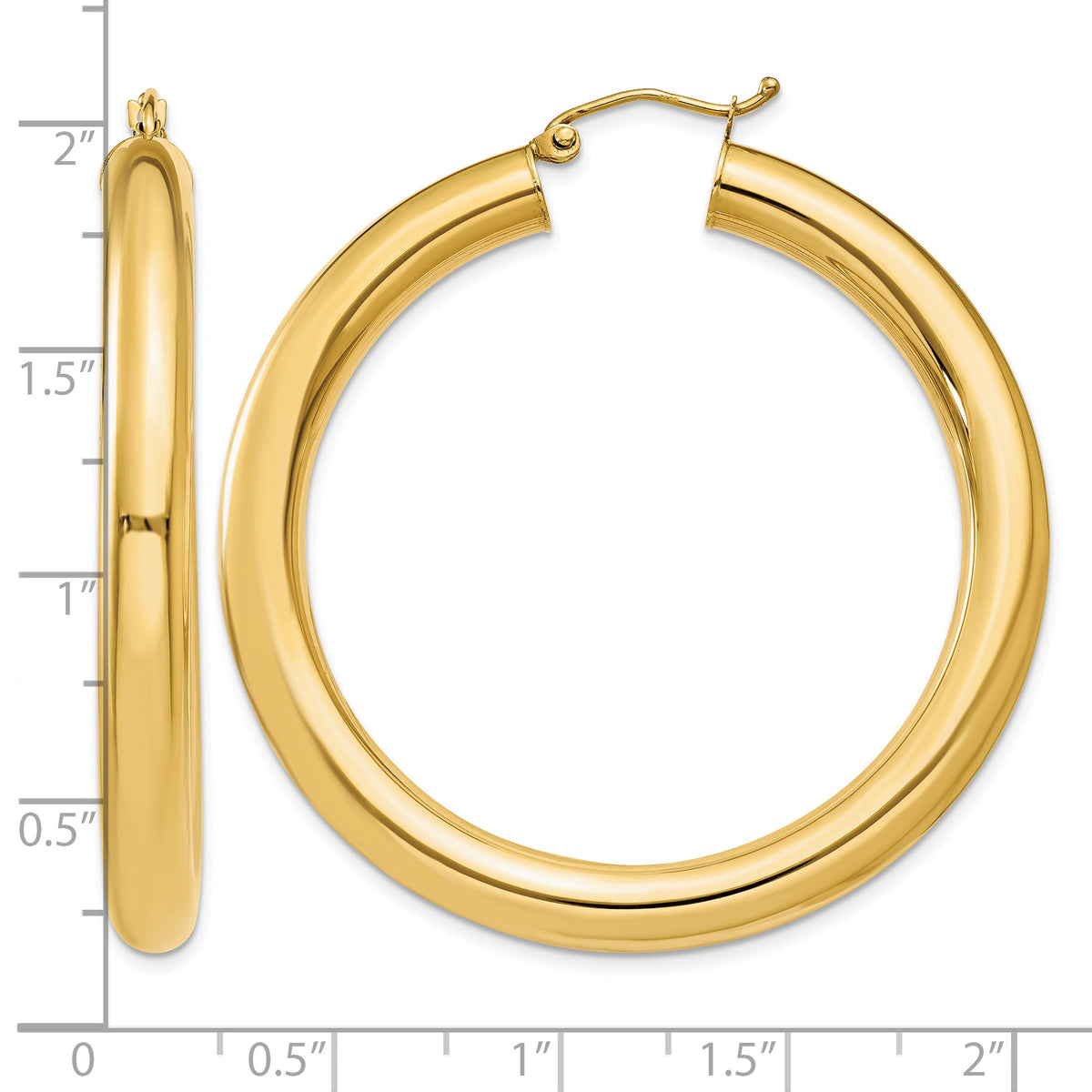 14K Yellow Gold 45mm x 5mm Lightweight Classic Round Hoop Earrings