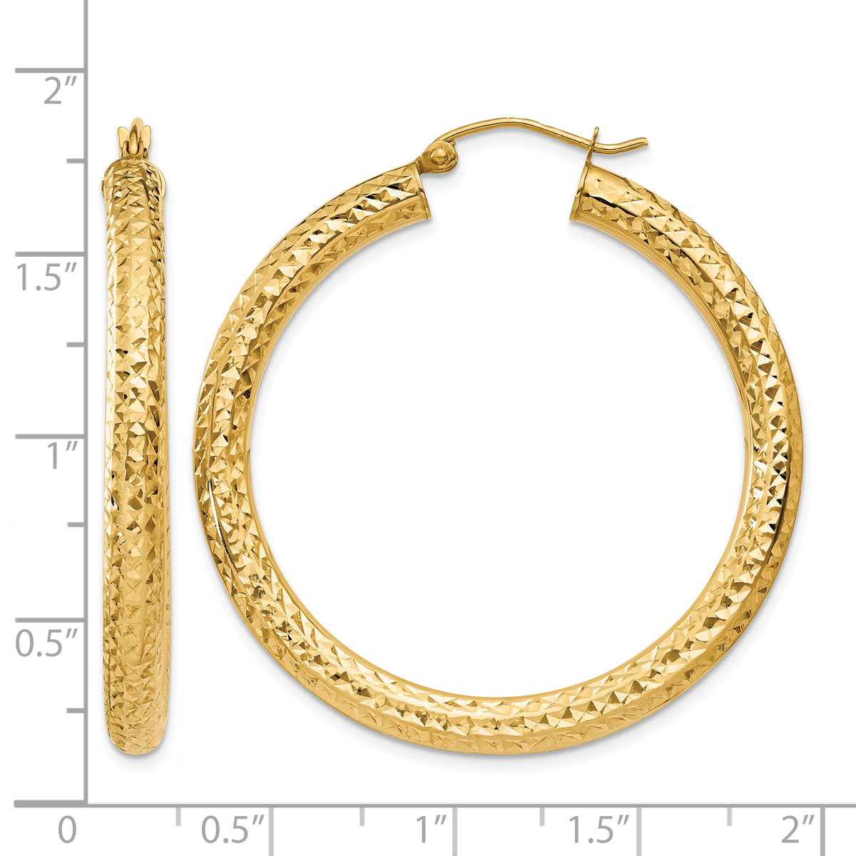 14K Yellow Gold Diamond Cut Classic Round Hoop Earrings 40mm x 4mm