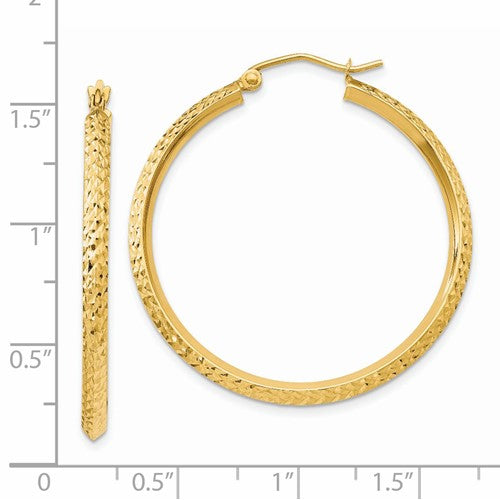 14K Yellow Gold 45mm x 2.5mm Diamond Cut Knife Edge Round Hoop Earrings