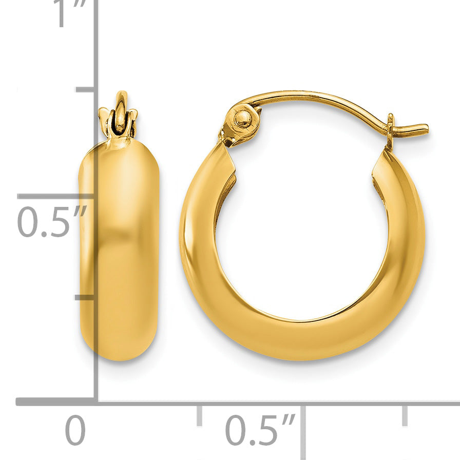 14K Yellow Gold 15mm x 4mm Hoop Earrings