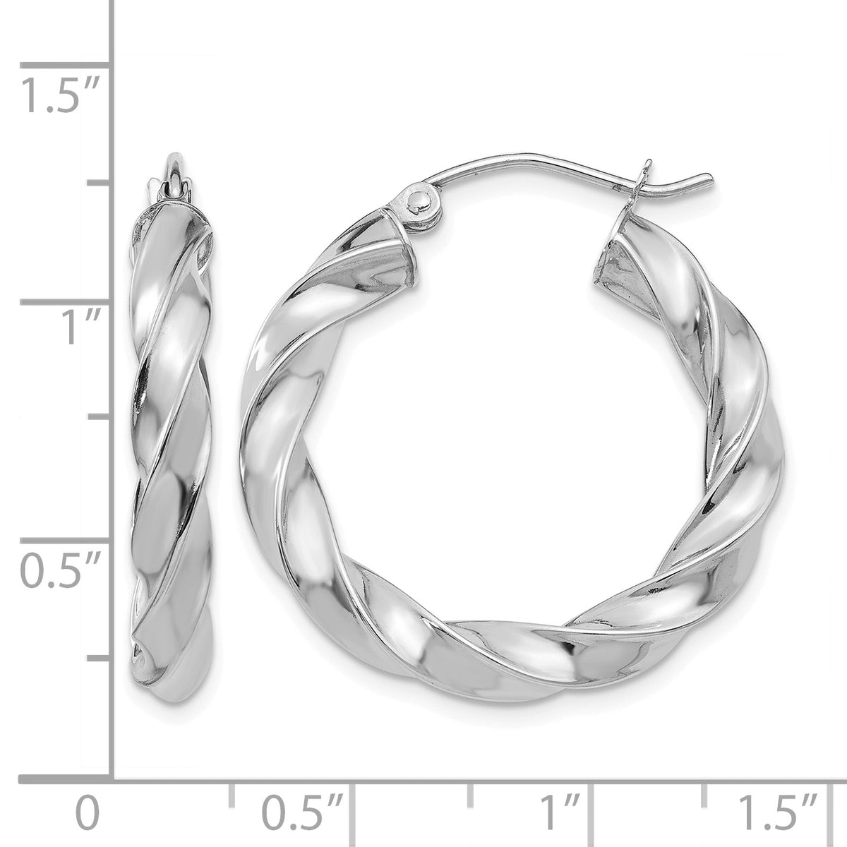 14K White Gold Twisted Round Hoop Earrings 26.25mm x 4mm