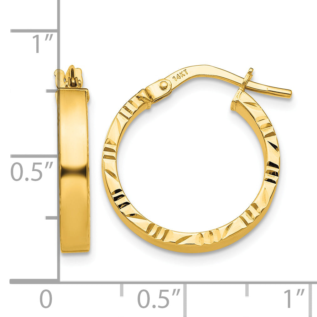 14K Yellow Gold 19mm x 3mm Diamond Cut Edge Round Hoop Earrings