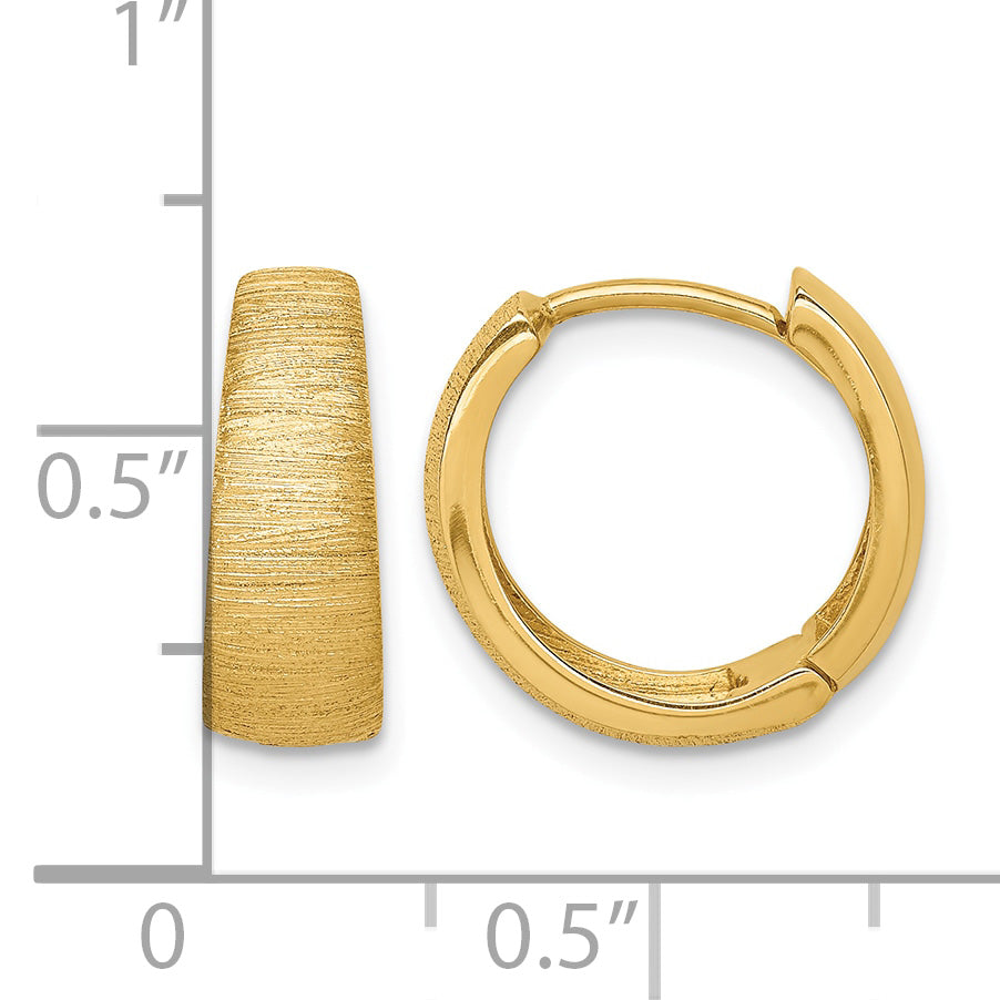 14K Yellow Gold 14mm x 5mm Textured Hinged Huggie Hoop Earrings