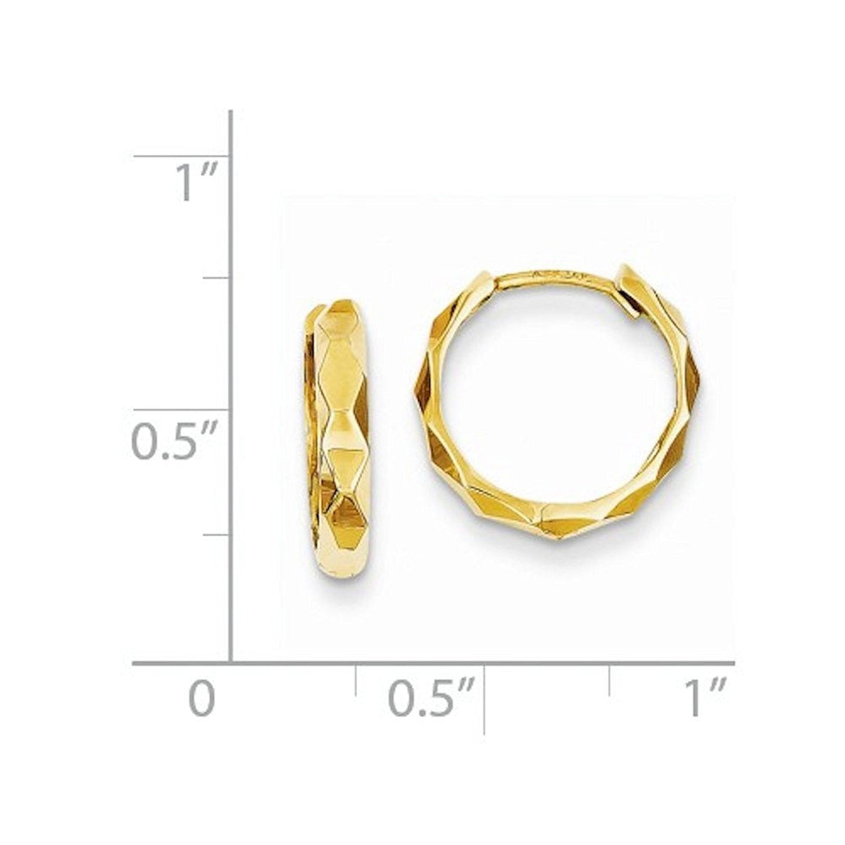 14K Yellow Gold 14×14×3 mm Modern Hinged Huggie Hoop Earrings