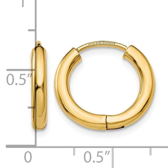 14K yellow gold 14mm x 15mm huggie hinged hoop earrings detail