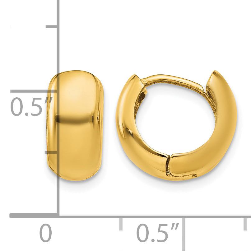 14K Yellow Gold 11mm x 11mm x 6mm Classic Hinged Huggie Hoop Earrings