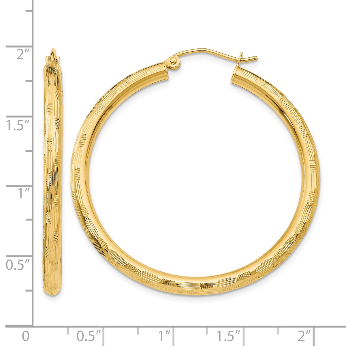 14K Yellow Gold 40mm x 3mm Diamond Cut Round Hoop Earrings
