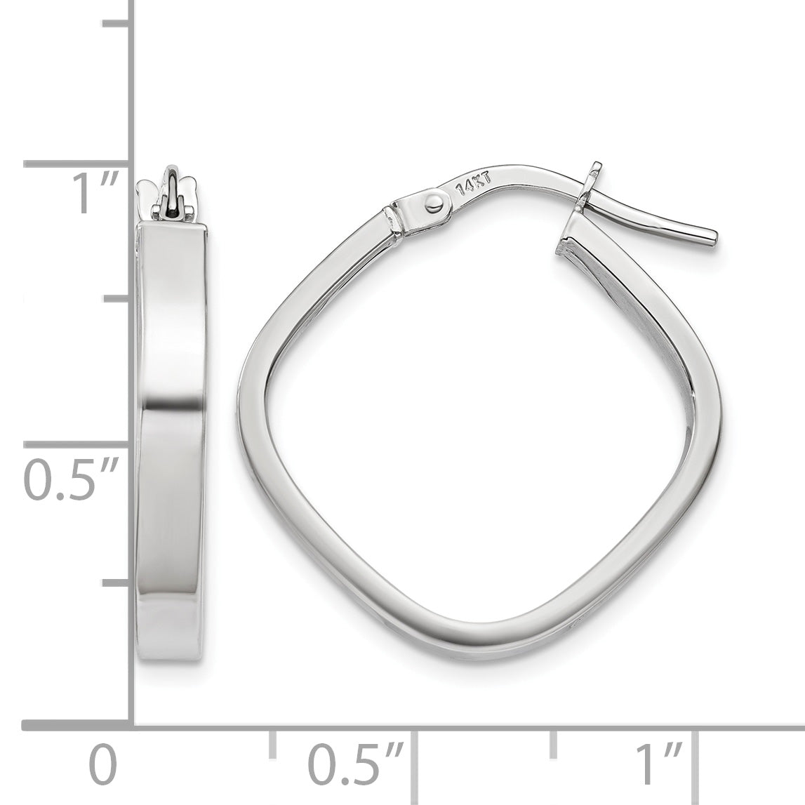 14K White Gold 27.25mm x 3mm Flat Edge Square Tube Hoop Earrings