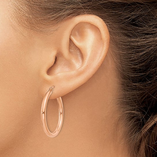 14k rose gold classic round hoop earrings 30mm x 3mm