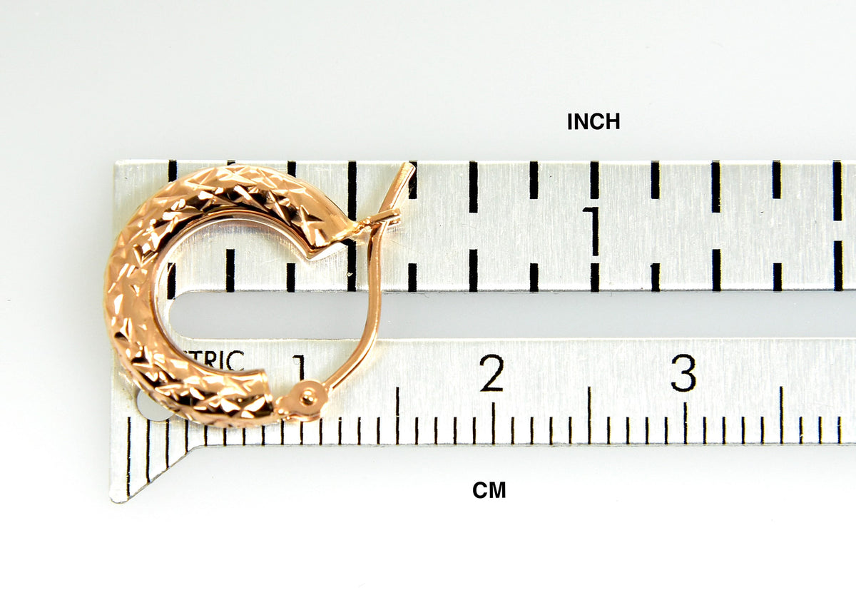 14k rose gold diamond cut textured classic round hoop earrings 14mm x 3mm