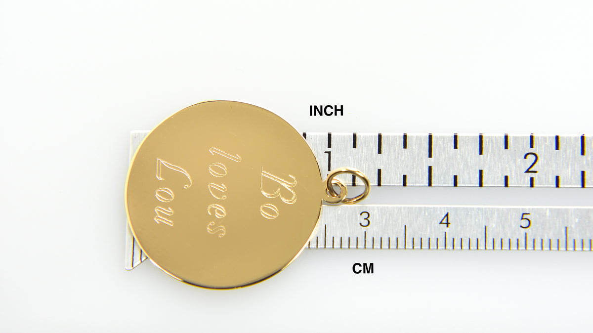 14k yellow gold 25mm round disc pendant charm letter initial engraved personalized monogram