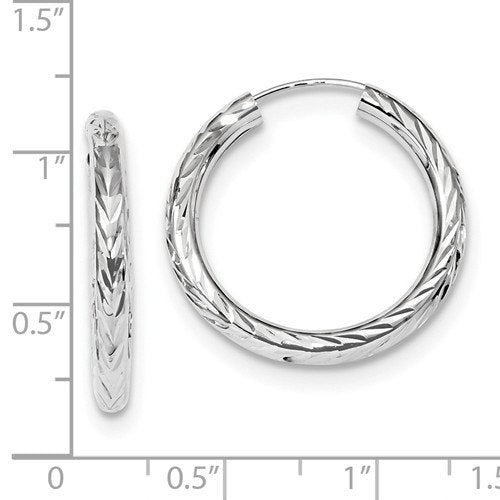 14k white gold diamond cut classic endless hoop earrings 24mm x 3mm