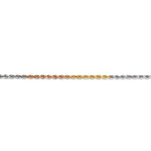 14K Yellow White Rose Gold Tri Color 2.5mm Diamond Cut Rope Bracelet Anklet Choker Necklace Chain