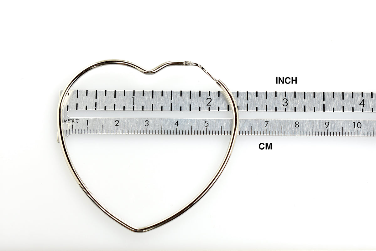 sterling silver rhodium plated 2.36 inch heart hoop earrings 60mm x 2mm