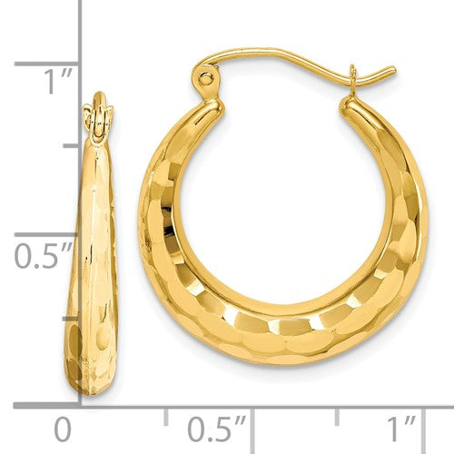 10k yellow gold diamond cut shrimp round hoop earrings 21mm x 4mm