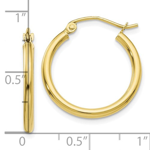 10k yellow gold classic round hoop click top earrings 20mm x 2mm