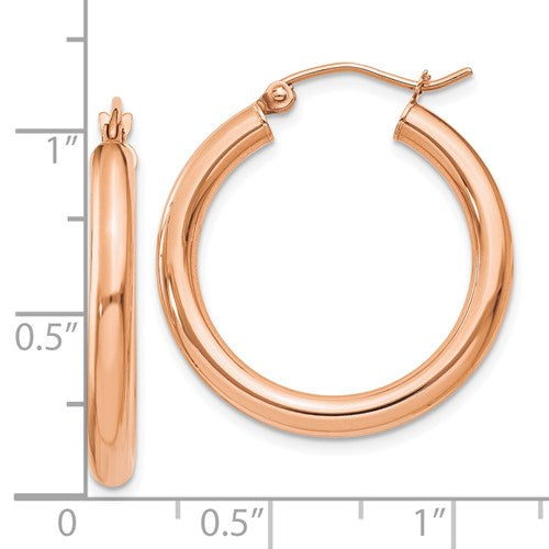 10k rose gold classic round hoop earrings click top 24mm x 3mm