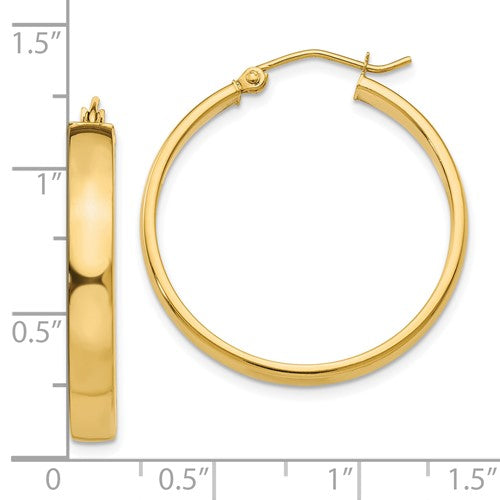 10k yellow gold classic square tube round hoop earrings 28mm x 4mm
