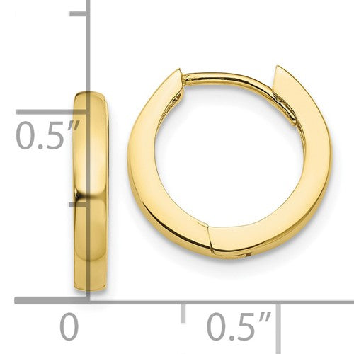 10k yellow gold classic huggie hinged hoop earrings 14mm x 14mm x 2mm