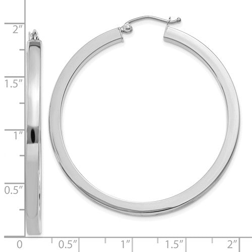 10k white gold classic square tube round hoop earrings 45mm x 3mm
