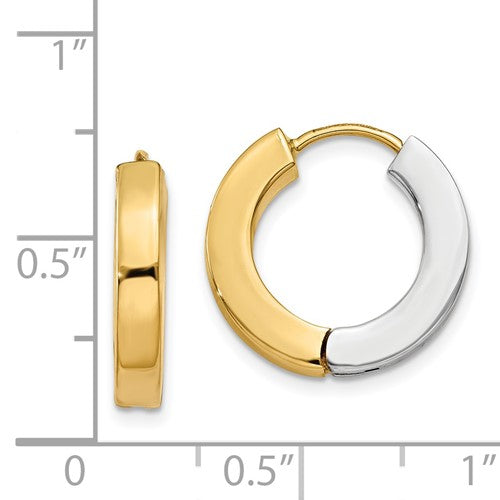 14k yellow white gold two tone classic hinged hoop huggie earrings 16mm x 3mm
