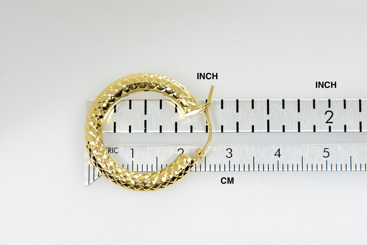14k yellow gold diamond cut classic round hoop earrings 25mm x 4mm