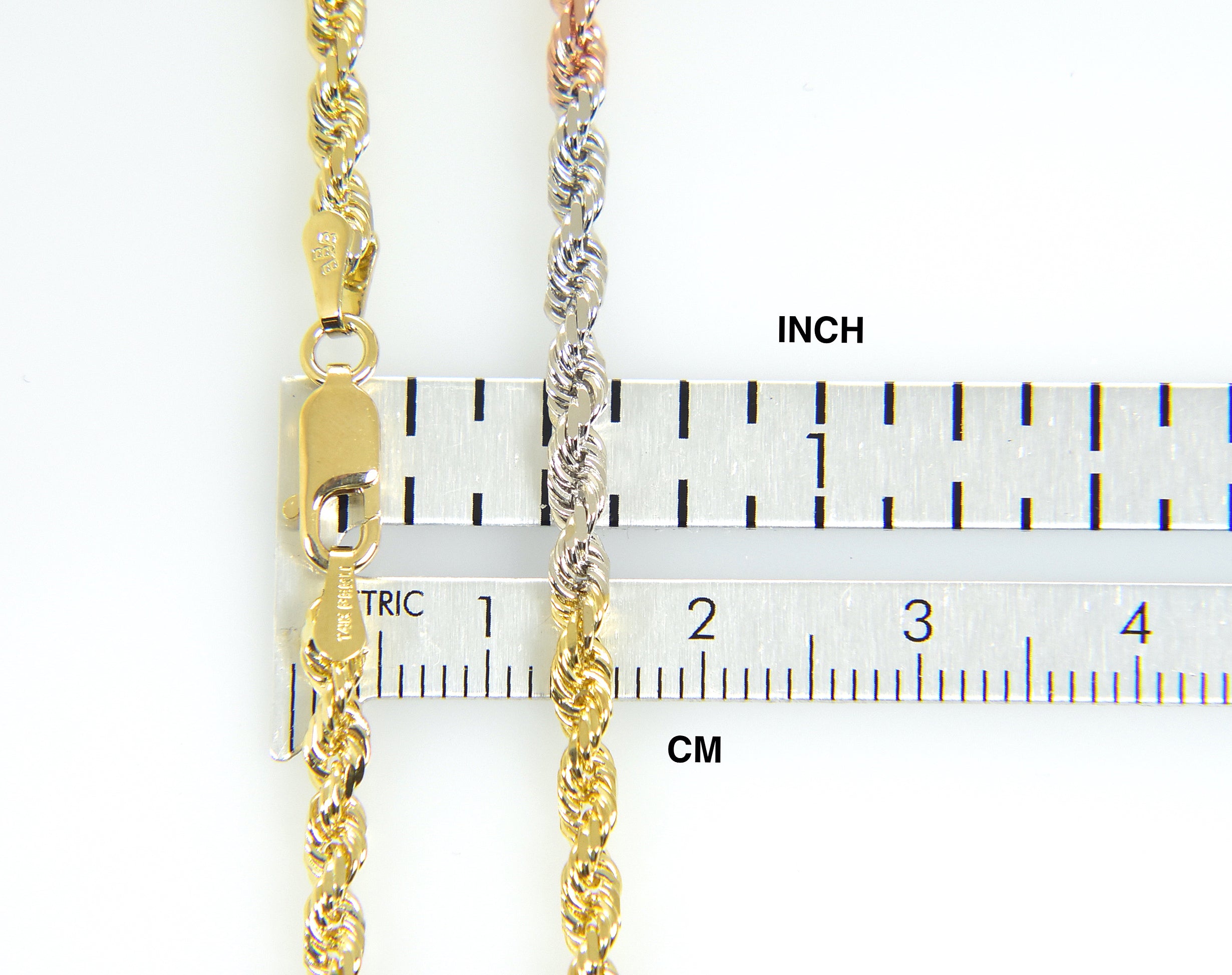 14K Yellow White Rose Gold Tri Color 3mm Diamond Cut Rope Bracelet Anklet Choker Necklace Chain