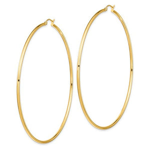 14K Yellow Gold Extra Large Diameter 80mm x 2mm Classic Round Hoop Earrings 3.15 inches Giant Size Super Wide