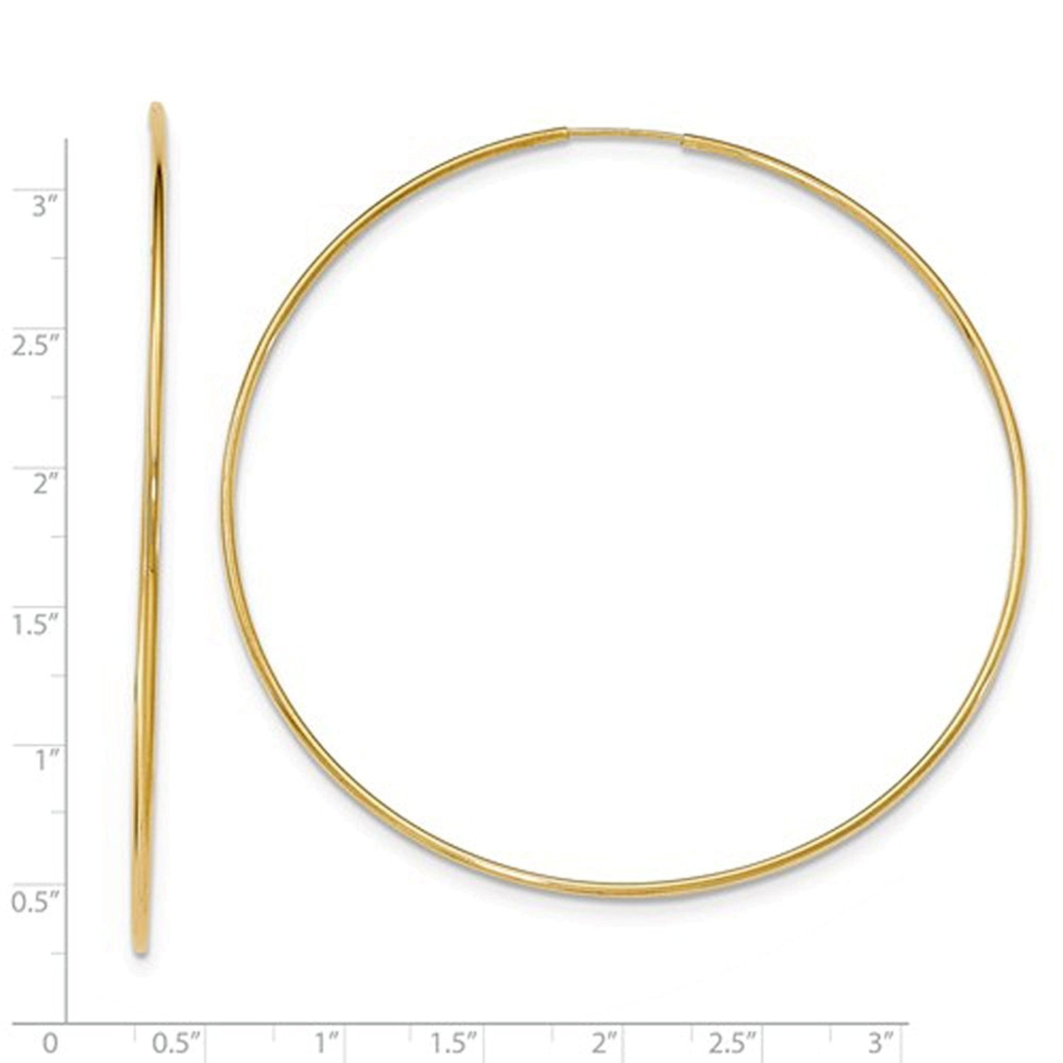 14k Yellow Gold  Extra Large Endless Round Hoop Earrings 70mm x 1.20mm
