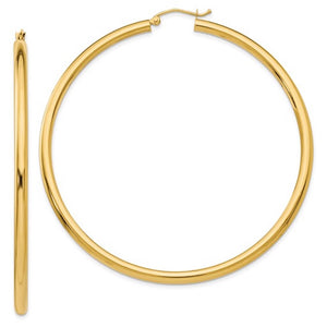 14k Yellow Gold Classic Round Large Hoop Earrings 64mm x 3mm Lightweight