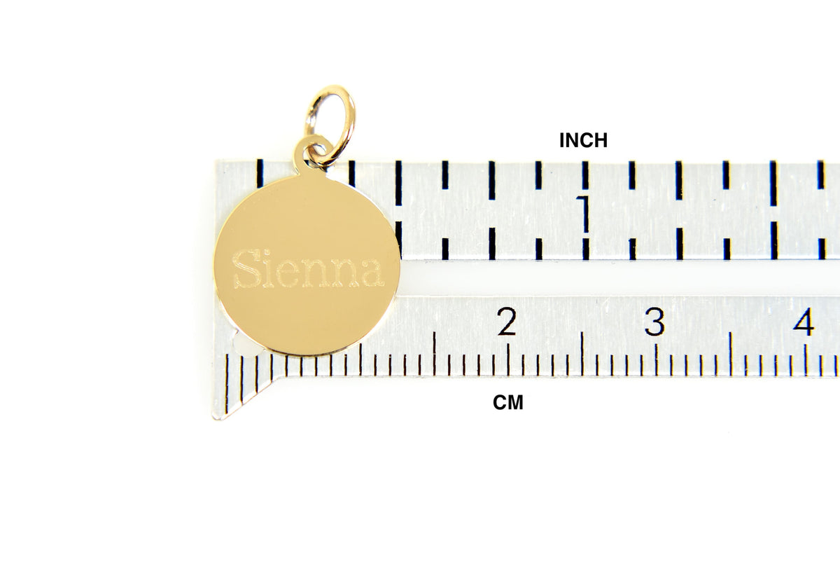 10k yellow gold 15mm round circle disc pendant charm personalized engraved monogram