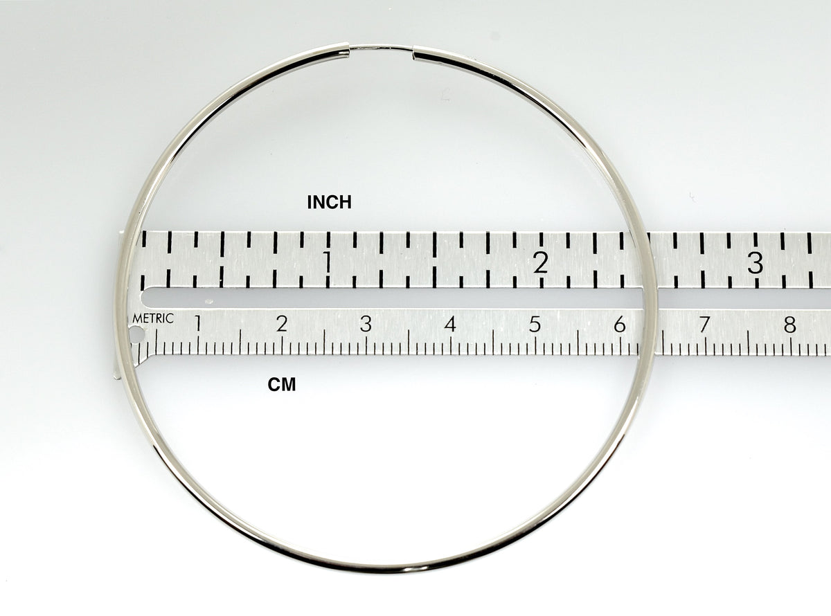 14k white gold round endless hoop earrings 64mm x 2mm