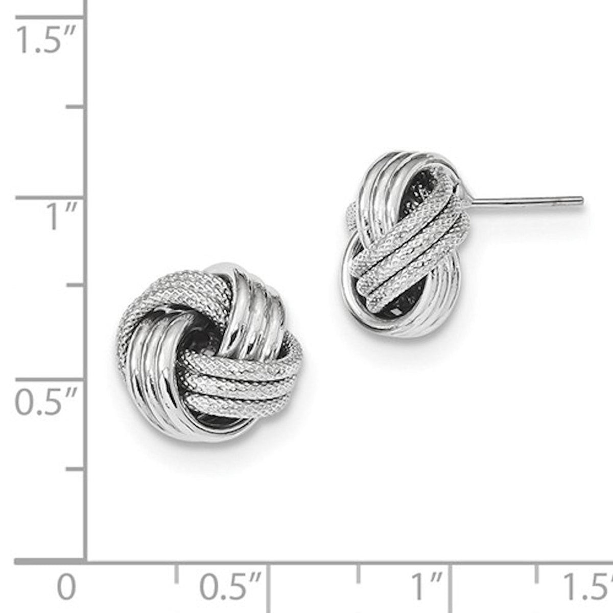 14k white gold 13mm textured love knot stud post earrings