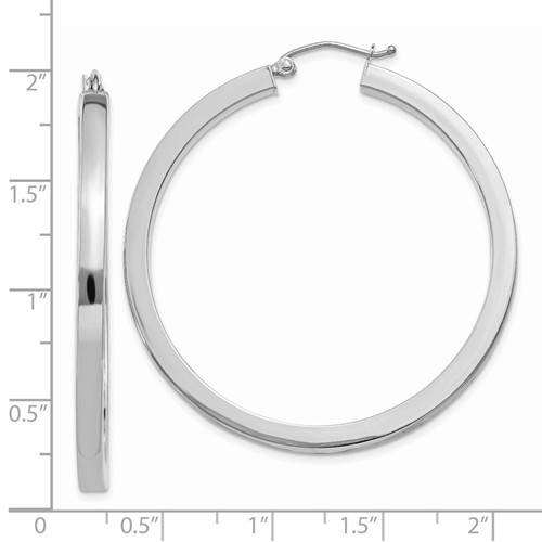 14k white gold square tube round hoop earrings 44mm x 3mm
