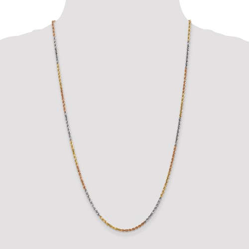 14k yellow white rose gold tri color 2.5mm diamond cut rope bracelet anklet choker necklace chain